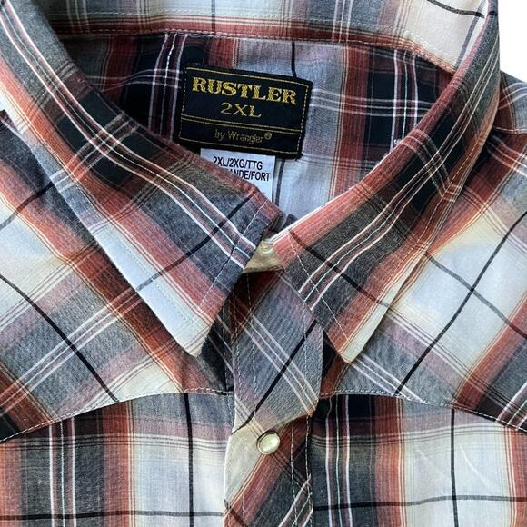 RUSTLER by Wrangler Classic Short Sleeve  W/Pearl Snaps VTG - Picture 8 of 10